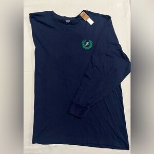 New Victoria's Secret  PINK Shirt (L) Long Sleeve Blue Top Logo Tee NWT